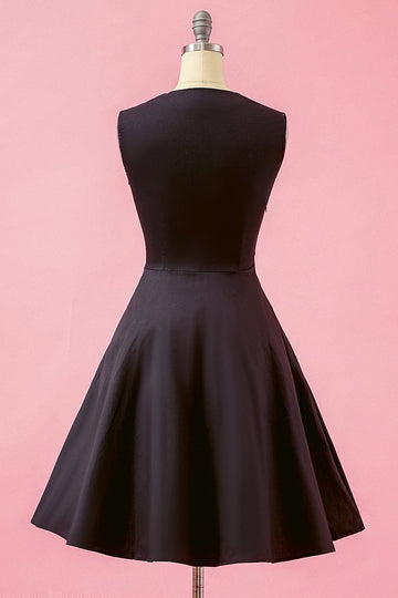 Black Patchwork Plaid V Neck Swing Party Dress